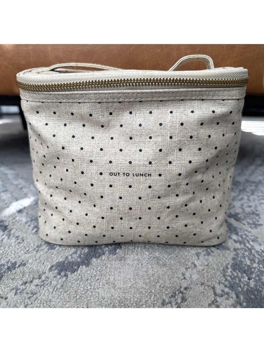Kate Spade Out To Lunch Tote Bag Deco Dots Beige Black Insulated Picnic Cooler Q